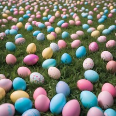 Fototapeta na wymiar easter eggs in the distracted grass with blue and pink standard colour 