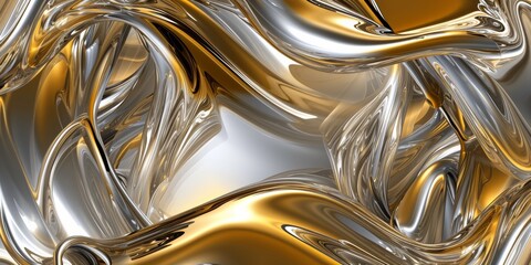 Liquid gold and silver swirls, intertwining in an elegant, abstract dance, suggesting luxury and fluidity