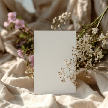 Luxury card mockup for wedding gift, anniversary, birthday, christmas with floral, flowers
