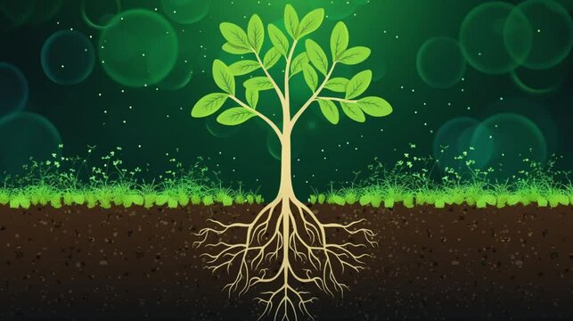 green tree with roots in the soil, nature concept Generative AI 
