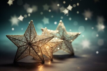 Sparkling Christmas stars on a glittery background. Generative AI