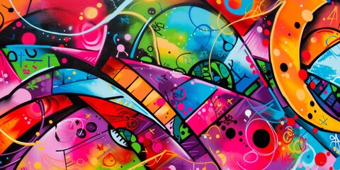 Vibrant graffiti splashes, with an array of intense colors and shapes