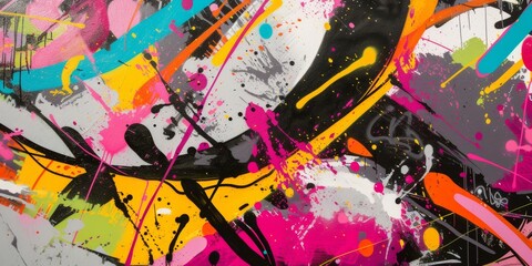 Vibrant graffiti splashes, with an array of intense colors and shapes