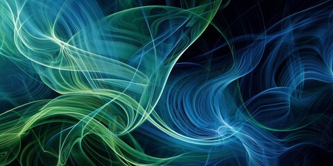 Magnetic field lines, with flowing curves in blue and green, visualizing invisible magnetic forces - obrazy, fototapety, plakaty