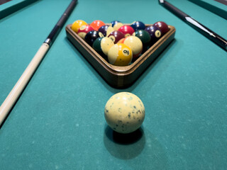 Close-up of balls on a billiard table