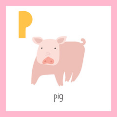 Pig. Letter P. English alphabet for kids. Vector illustration.