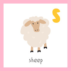 Sheep. Letter S. English alphabet for kids. Vector illustration.