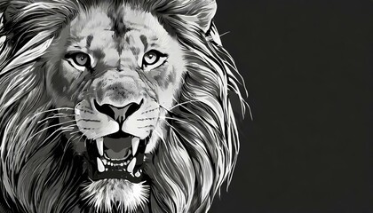 Fototapeta premium Majestic Menace: Monochrome Close-Up of a Lion's Aggressive Stare