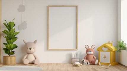 Mock up frame in children room interior background 3D. Generative AI