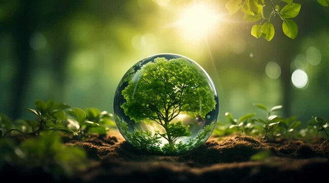 tree and globe in nature green energy environmental concept Generative AI 