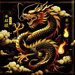 2024 Chinese New Year Banner: Abstract Art with Oriental Dragon and folding paper fans on red background. Lunar New Year Celebration Card Design