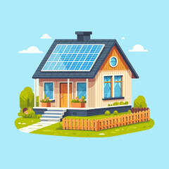 Obraz na płótnie Canvas House with solar panel roofs that are energy efficient and environmentally friendly isolated vector illustration concept