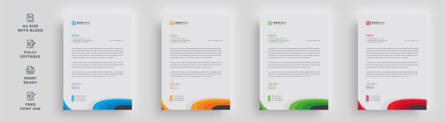 letterhead modern corporate minimal abstract clean simple creative layout shape 4 color package unique attractive a4 size flyer poster magazine business company newsletter vector template design