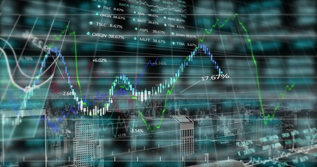 Image of financial data processing over black background