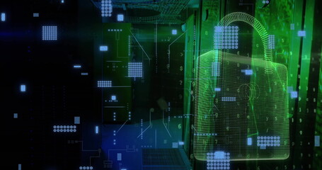 Image of data processing over connections with padlock