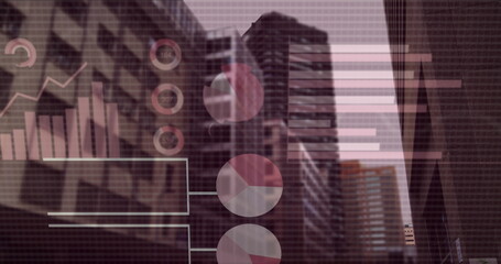 Image of financial data processing over city