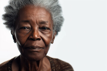 Obraz premium Elderly woman with wisdom in her eyes on clean background. Aging gracefully.
