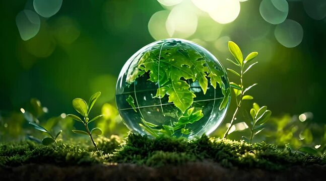 Earth globe in forest and nature green energy and environment conservation concept Generative AI
