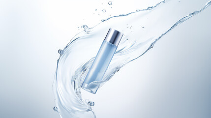 Mock up Cosmetic moisturizer essence skin care bottles with water splash for advertising.