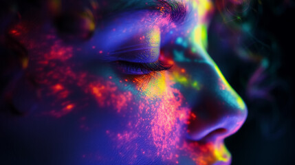 Profile covered in vibrant neon paint splatters.