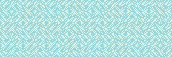 Fotobehang Aquatic Light Blue Pattern: Traditional Asian Vector in Seamless Water Illusion Style, Contemporary Geometric Background, Retro Material Art © Takoyaki Shop
