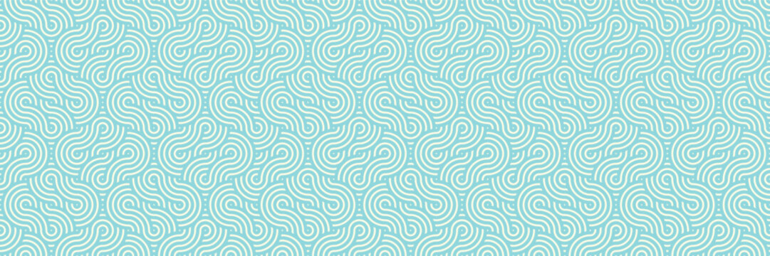 Aquatic Light Blue Pattern: Traditional Asian Vector in Seamless Water Illusion Style, Contemporary Geometric Background, Retro Material Art