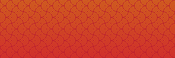 Sunset Red and Golden Circular Waves, Asian Seamless Pattern, Traditional Oriental Background in Festive Vector