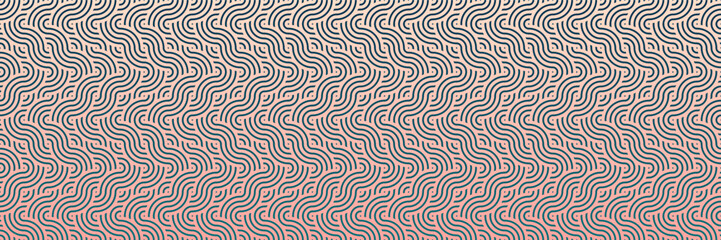 Abstract Pink and Blue Waves, Asian Seamless Patterns, Traditional Rounded Background in Festive Vector Design