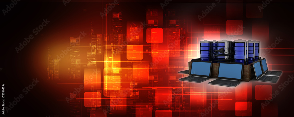 Poster 3d rendering technology computer network