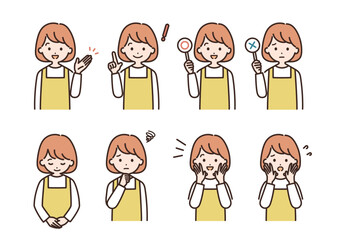 エプロン姿の女性の表情セット＿上半身