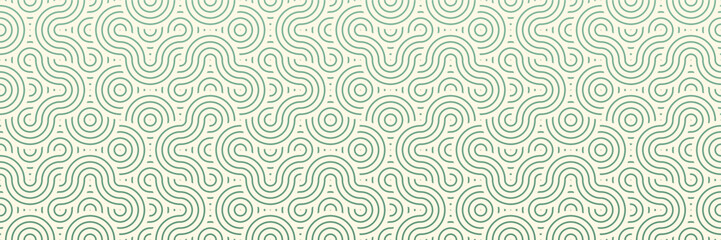 Fototapeta na wymiar Organic White and Green Waves: Natural Seamless Pattern for Asian Traditional Vintage Fabric
