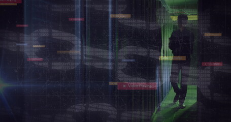 Image of data processing over server room