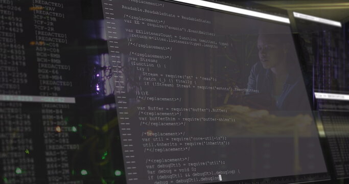 Image of data processing over african american female it engineer by computer servers - Powered by Adobe