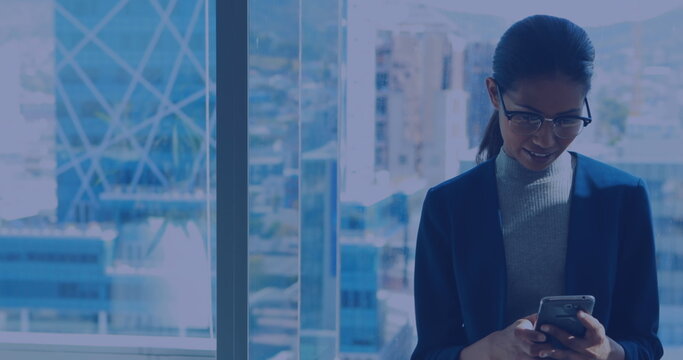 Image of 6g texts over biracial woman using smartphone - Powered by Adobe