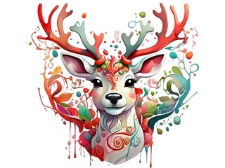 Cartoon reindeer background illustration, watercolor.