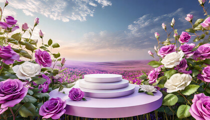 Blooming Elegance: 3D Pink Floral Podium for Spring Product Showcase