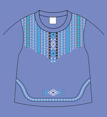 neck design embrodery style in electric blue colour flat background 02