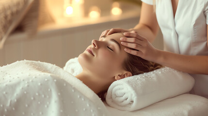Obraz na płótnie Canvas Young woman having a massage in a spa salon. Beauty treatment concept.