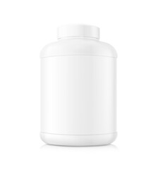 Plastic bottle mockup for sports nutrition. Vector illustration isolated on white background. Can be use for template your design, presentation, promo, ad. EPS10.