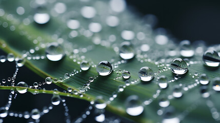 Photo of A closeup of dewdrops on a spider web high detailed light reflection