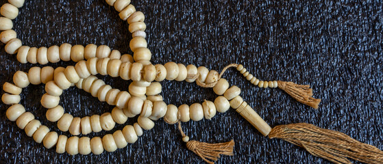 Wooden prayer beads for religion concept