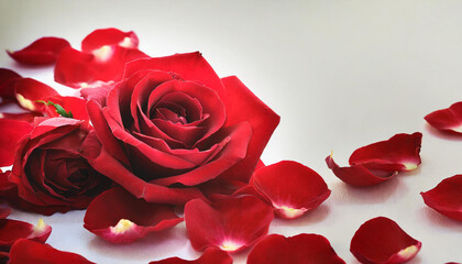 Velvet Touch: Romantic Red Rose Petals Softly Resting on White