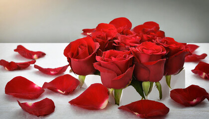 Eternal Elegance: Red Rose Petals in a Romantic White Setting