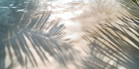 Close-up, top-down perspective, you can witness the captivating interplay of tropical leaves casting intricate shadows on the glistening surface of the water. 