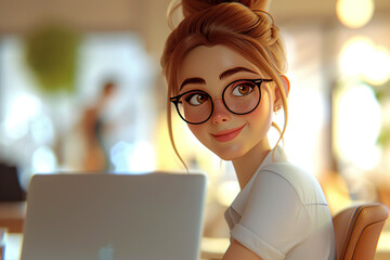 3D Cartoon Corporate Woman - Modern, Professional Animated Female Character Ideal for Business and Corporate Presentations, Generated AI