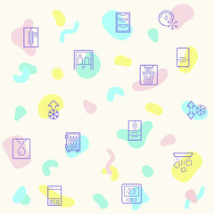 Vector illustration of a cute fridge and refrigerator. Collection of household, appliances, ice, snowflake, kitchen, Celsius, Fahrenheit and other elements. Isolated on beige.