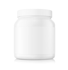 Plastic bottle mockup for sports nutrition. Vector illustration isolated on white background. Can be use for template your design, presentation, promo, ad. EPS10.