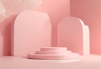 pink podium, 3d product display, sky platform, pastel scene, minimal abstract background, beauty, dreamy space, studio pedestal, smoke showcase, geometric design, white aesthetic, stack, abstract art,