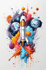 Colorful splash rocket for t-shirt design.