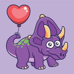 Vector cute dino triceratops with love balloon cartoon character vector illustration